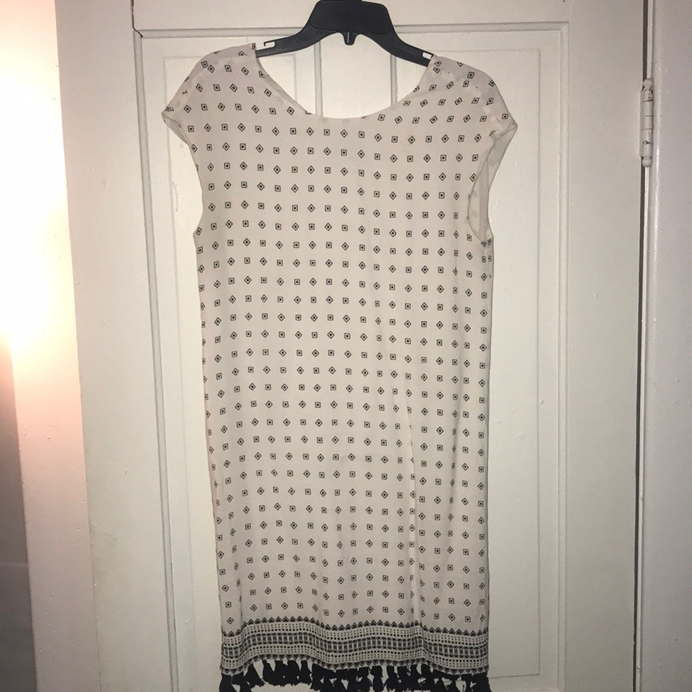 Madewell Black/White Print Shift Dress with Fringe
